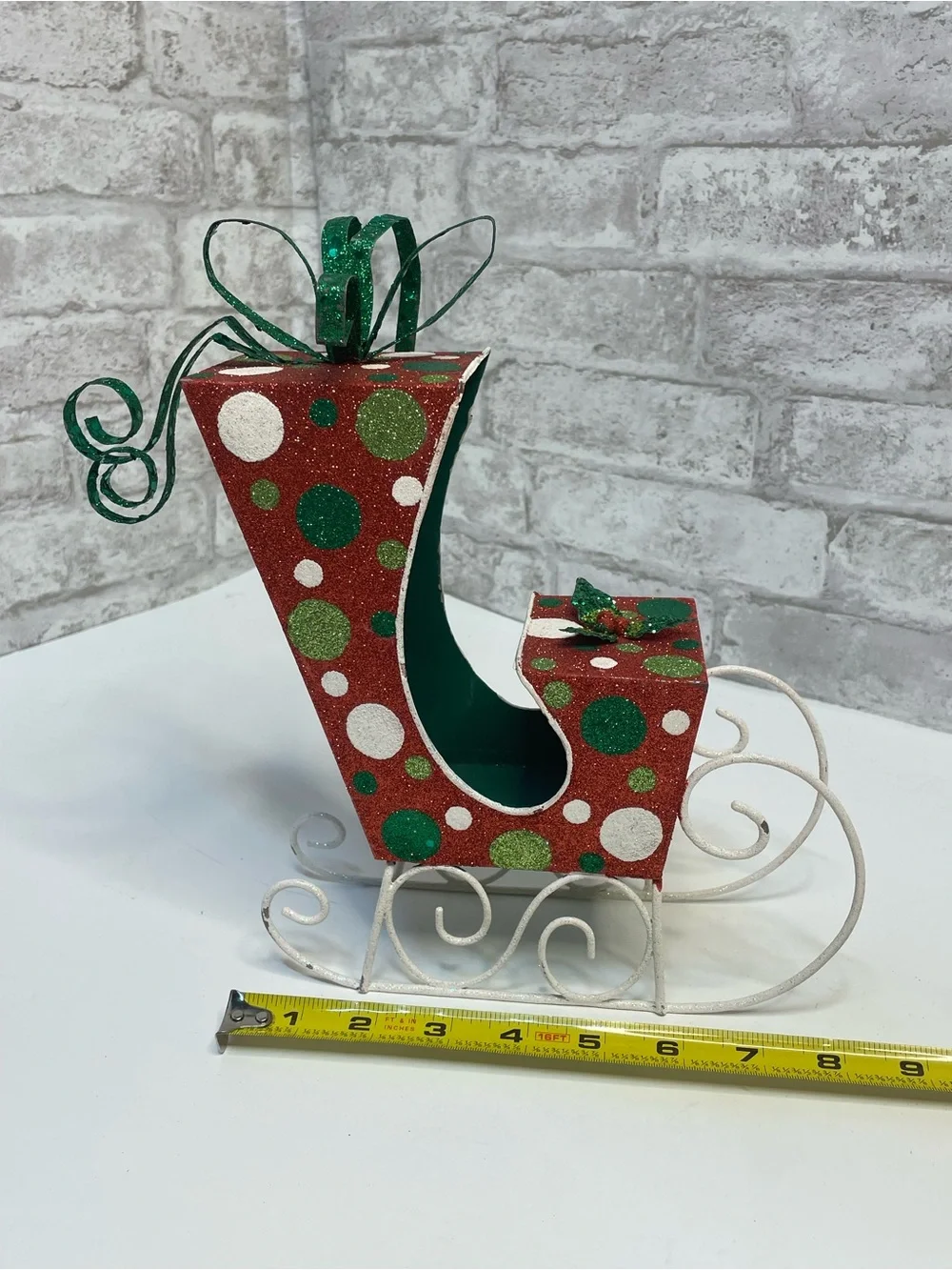 Vintage Pier 1 Christmas Glitter Polkadot Metal Sled Very Rare HTF 10” Decor